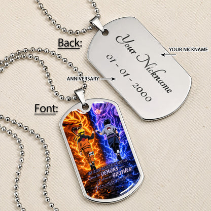 Personalized Naruto Uzumaki & Sasuke Uchiha Brother Dog Tag Necklace - Call On Me Brother - Stainless Steel Military Pendant Gift for Men - NADL010