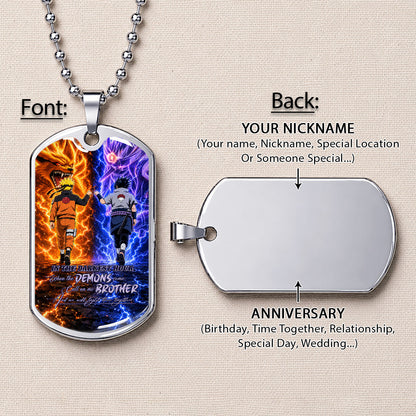 Personalized Naruto Uzumaki & Sasuke Uchiha Brother Dog Tag Necklace - Call On Me Brother - Stainless Steel Military Pendant Gift for Men - NADL010