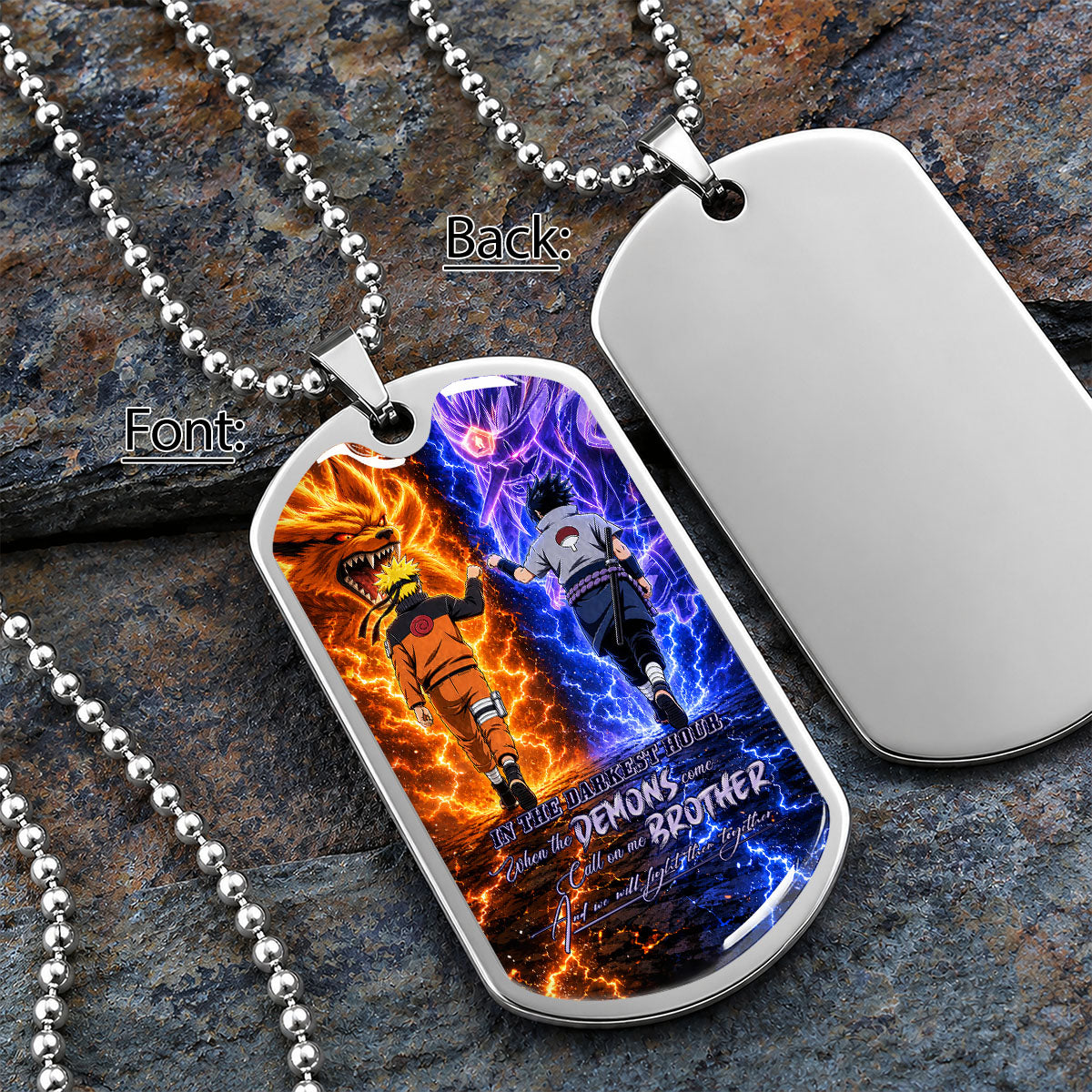 Personalized Naruto Uzumaki & Sasuke Uchiha Brother Dog Tag Necklace - Call On Me Brother - Stainless Steel Military Pendant Gift for Men - NADL010