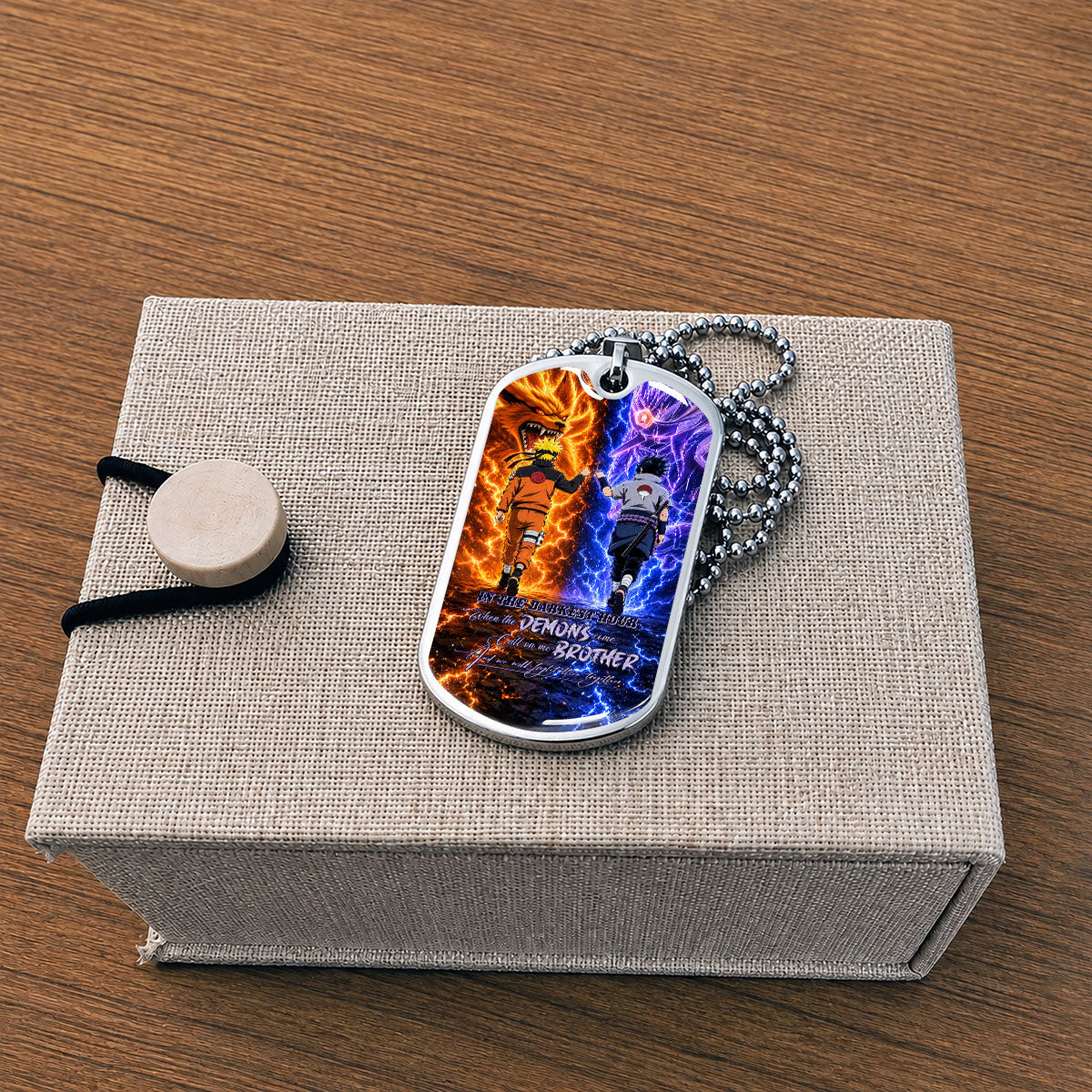 Personalized Naruto Uzumaki & Sasuke Uchiha Brother Dog Tag Necklace - Call On Me Brother - Stainless Steel Military Pendant Gift for Men - NADL010