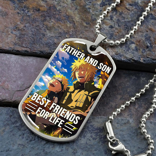Naruto - NADL004 - Father And Son Best Friends For Life - Uzumaki Naruto  - Namikaze Minato - Naruto Dog Tag - Military Ball Chain - Luxury Dog Tag
