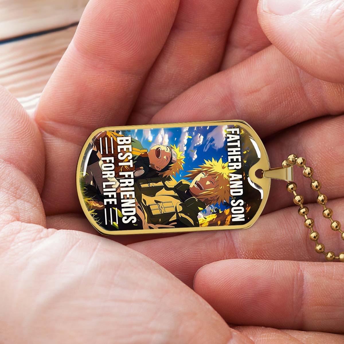 Naruto - NADL004 - Father And Son Best Friends For Life - Uzumaki Naruto  - Namikaze Minato - Naruto Dog Tag - Military Ball Chain - Luxury Dog Tag