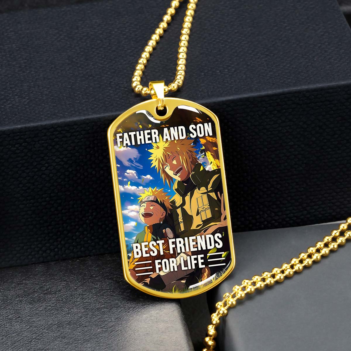 Naruto - NADL004 - Father And Son Best Friends For Life - Uzumaki Naruto  - Namikaze Minato - Naruto Dog Tag - Military Ball Chain - Luxury Dog Tag