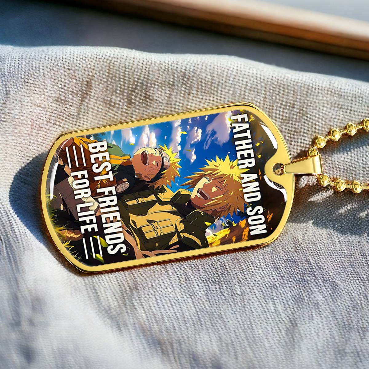 Naruto - NADL004 - Father And Son Best Friends For Life - Uzumaki Naruto  - Namikaze Minato - Naruto Dog Tag - Military Ball Chain - Luxury Dog Tag
