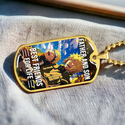 Naruto - NADL004 - Father And Son Best Friends For Life - Uzumaki Naruto  - Namikaze Minato - Naruto Dog Tag - Military Ball Chain - Luxury Dog Tag