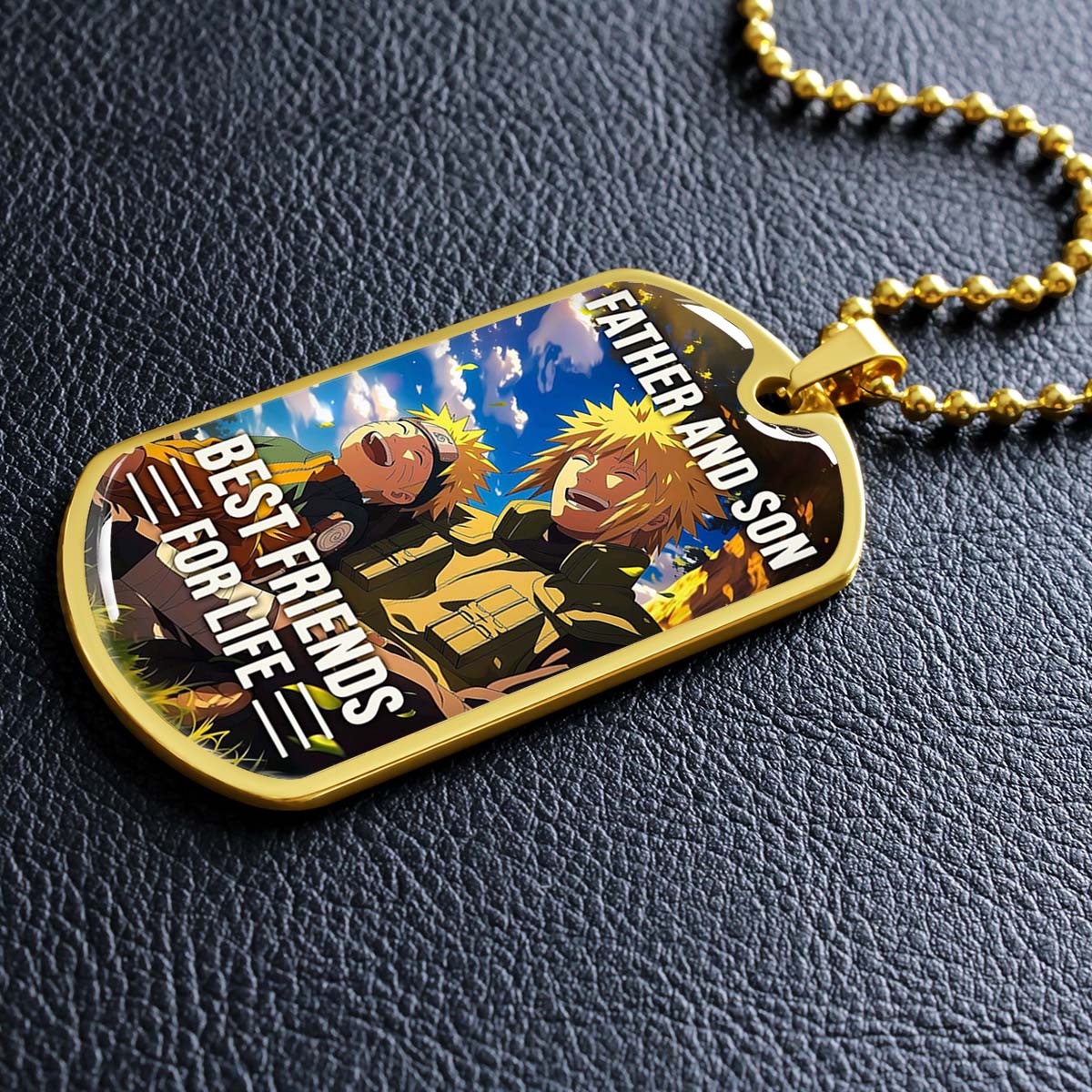 Naruto - NADL004 - Father And Son Best Friends For Life - Uzumaki Naruto  - Namikaze Minato - Naruto Dog Tag - Military Ball Chain - Luxury Dog Tag