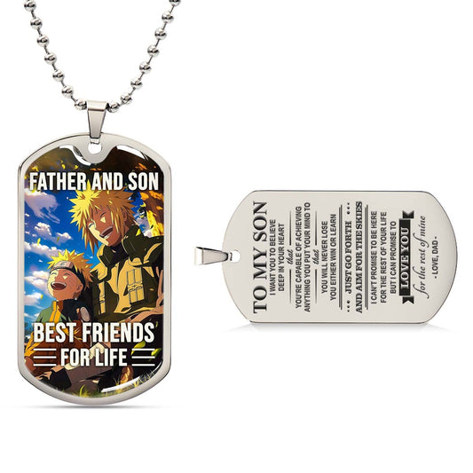 Naruto - NADL004 - Father And Son Best Friends For Life - Uzumaki Naruto  - Namikaze Minato - Naruto Dog Tag - Military Ball Chain - Luxury Dog Tag