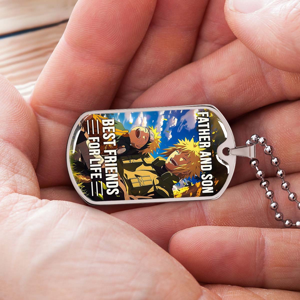 Naruto - NADL004 - Father And Son Best Friends For Life - Uzumaki Naruto  - Namikaze Minato - Naruto Dog Tag - Military Ball Chain - Luxury Dog Tag