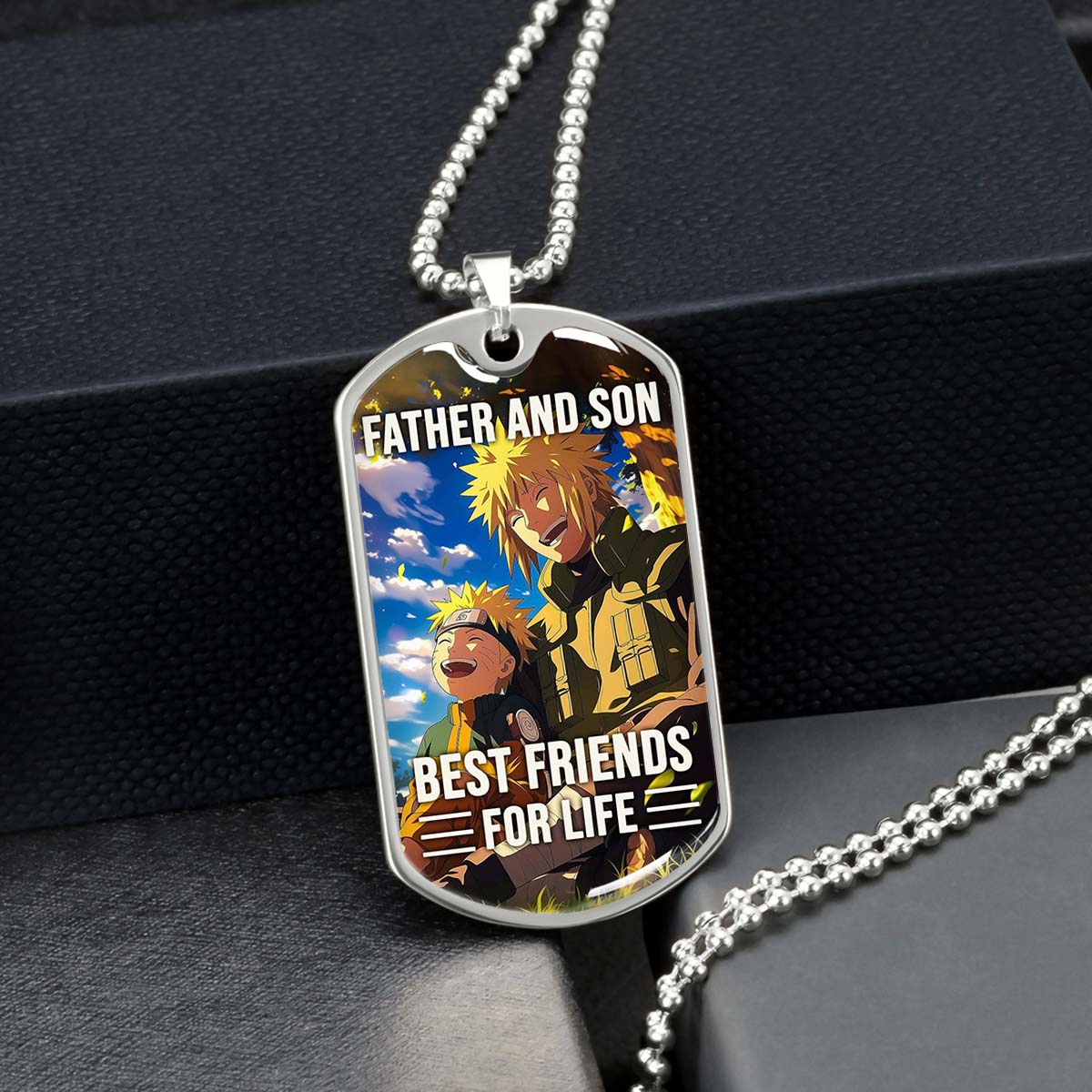 Naruto - NADL004 - Father And Son Best Friends For Life - Uzumaki Naruto  - Namikaze Minato - Naruto Dog Tag - Military Ball Chain - Luxury Dog Tag