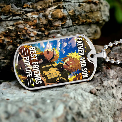 Naruto - NADL004 - Father And Son Best Friends For Life - Uzumaki Naruto  - Namikaze Minato - Naruto Dog Tag - Military Ball Chain - Luxury Dog Tag