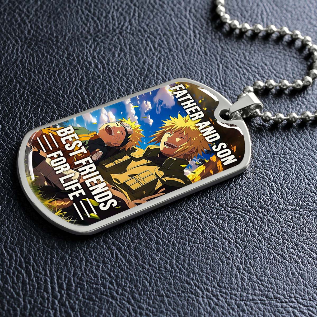 Naruto - NADL004 - Father And Son Best Friends For Life - Uzumaki Naruto  - Namikaze Minato - Naruto Dog Tag - Military Ball Chain - Luxury Dog Tag