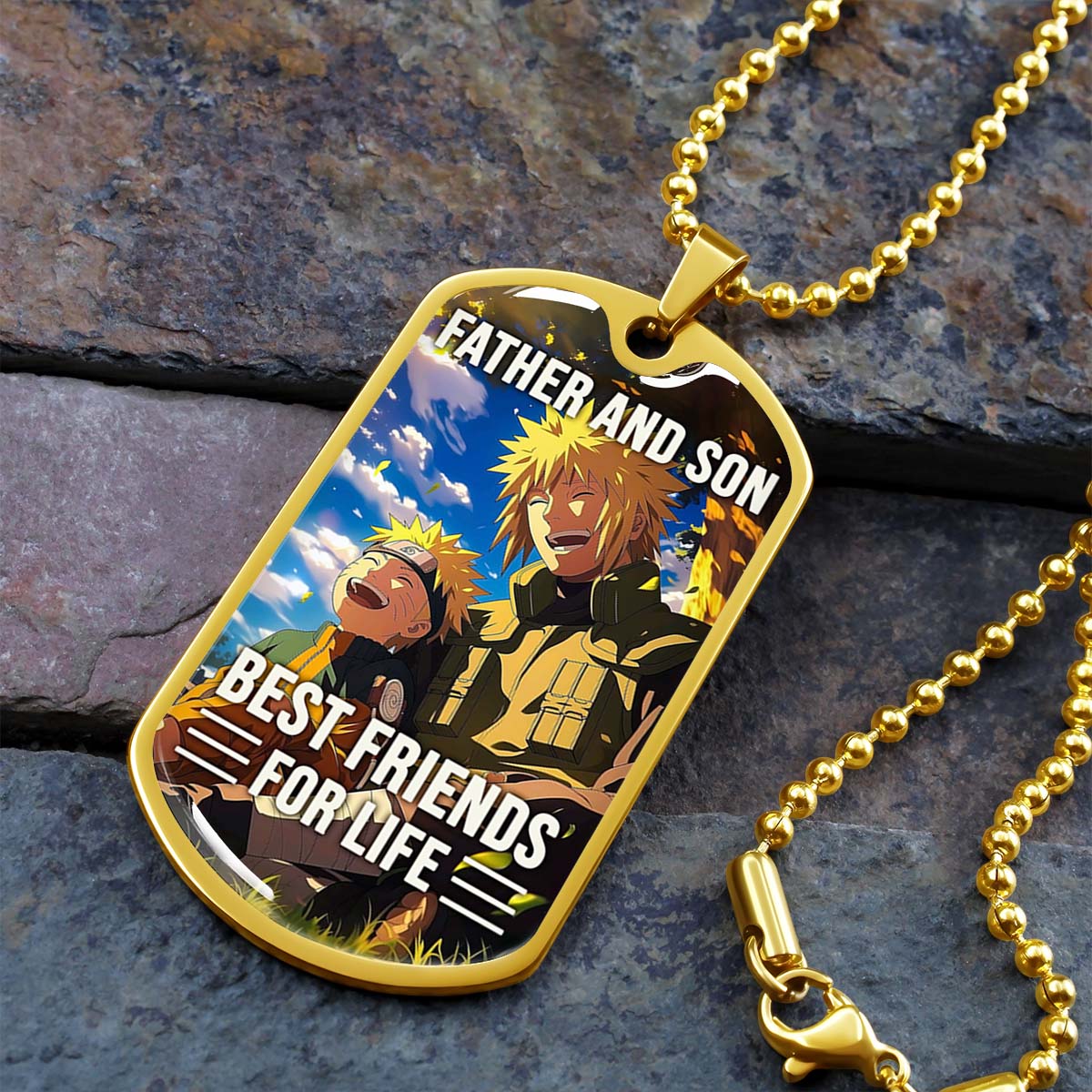 Naruto - NADL004 - Father And Son Best Friends For Life - Uzumaki Naruto  - Namikaze Minato - Naruto Dog Tag - Military Ball Chain - Luxury Dog Tag