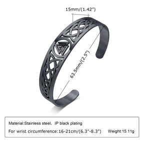 Viking - Nordic Viking Knot Bracelets for Men, Black Silver Color Hollow Stainless Steel Cuff Bangle, Amulet Protection Wristband