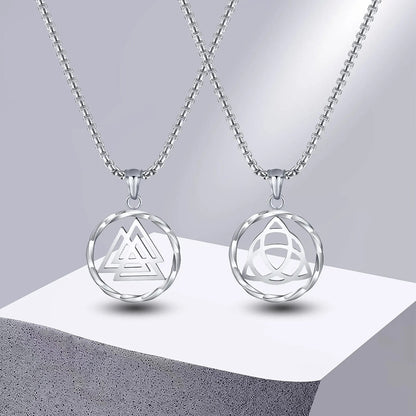 Viking - Norse Viking Necklaces for Men Women, Stainless Steel Round Hollow Knot Pendant Collar Jewelry
