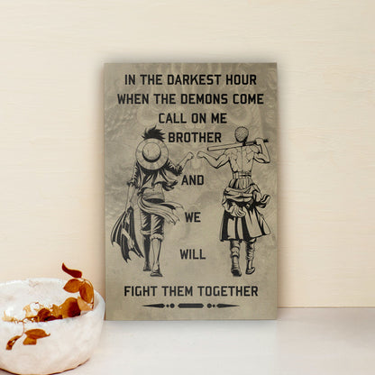 One Piece Luffy Zoro Canvas Wall Art - Call On Me Brother - Brotherhood Quote Poster & Framed Ready to Hang Living Room Man Cave Decor - OP001
