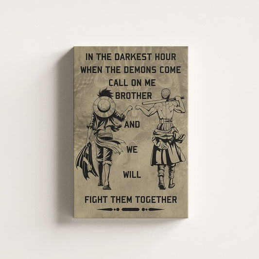 One Piece Luffy Zoro Canvas Wall Art - Call On Me Brother - Brotherhood Quote Poster & Framed Ready to Hang Living Room Man Cave Decor - OP001