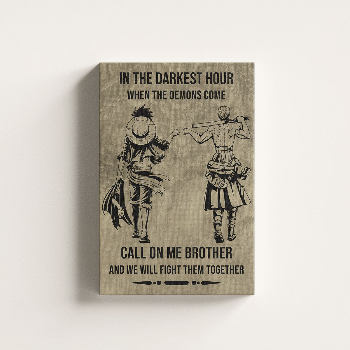 One Piece Luffy Zoro Canvas Wall Art - Call On Me Brother - Brotherhood Quote Poster & Framed Ready to Hang Living Room Man Cave Decor - OP002