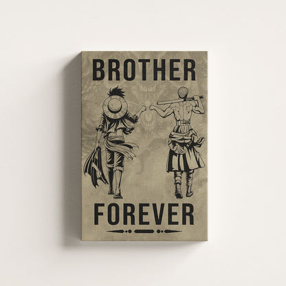 One Piece Luffy Zoro Canvas Wall Art - Brother Forever - Brotherhood Quote Poster & Framed Ready to Hang Living Room Man Cave Decor - OP003