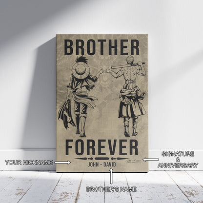 One Piece Luffy Zoro Canvas Wall Art - Brother Forever - Brotherhood Quote Poster & Framed Ready to Hang Living Room Man Cave Decor - OP003