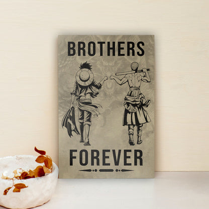One Piece Luffy Zoro Canvas Wall Art - Brothers Forever - Brotherhood Quote Poster & Framed Ready to Hang Living Room Man Cave Decor - OP004