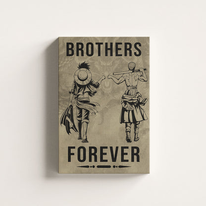 One Piece Luffy Zoro Canvas Wall Art - Brothers Forever - Brotherhood Quote Poster & Framed Ready to Hang Living Room Man Cave Decor - OP004