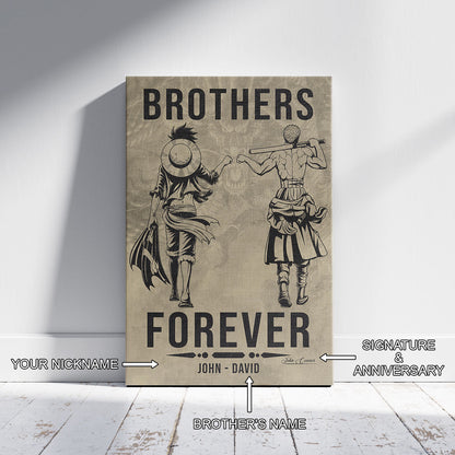 One Piece Luffy Zoro Canvas Wall Art - Brothers Forever - Brotherhood Quote Poster & Framed Ready to Hang Living Room Man Cave Decor - OP004