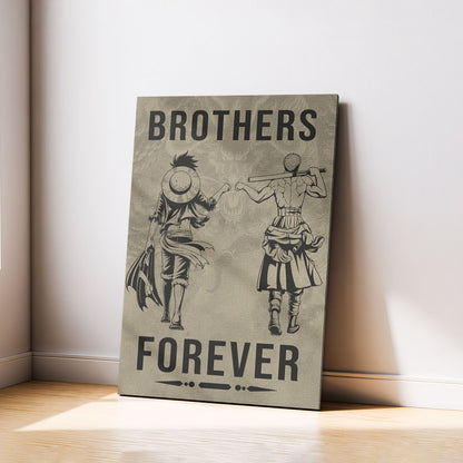 One Piece Luffy Zoro Canvas Wall Art - Brothers Forever - Brotherhood Quote Poster & Framed Ready to Hang Living Room Man Cave Decor - OP004