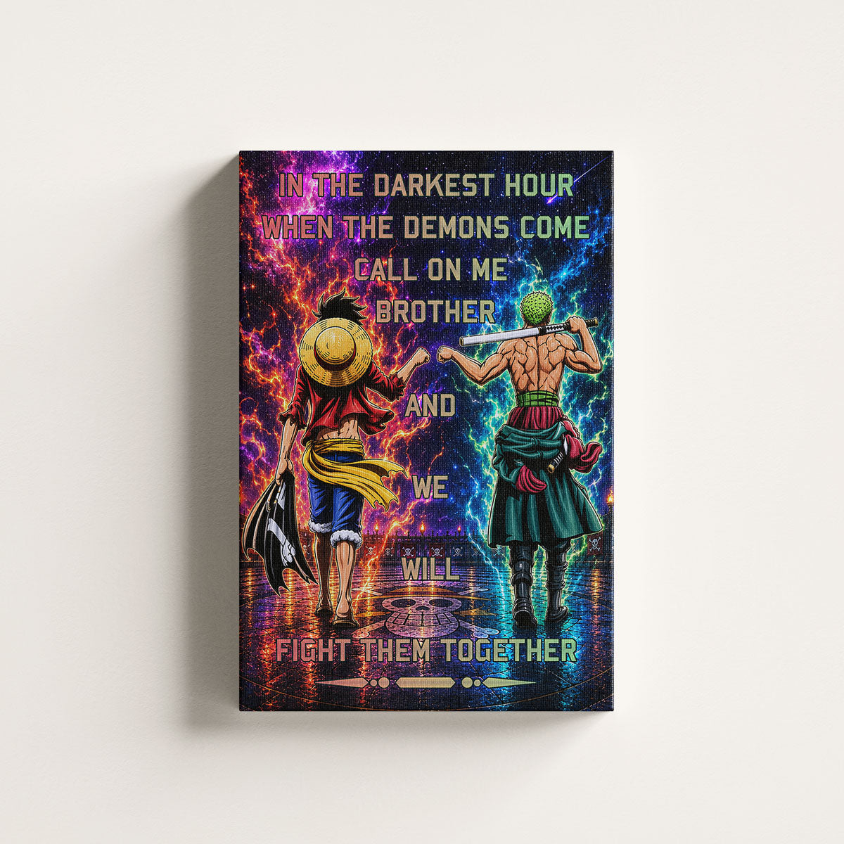 One Piece Luffy Zoro Canvas Wall Art - Call On Me Brother - Brotherhood Quote Poster & Framed Ready to Hang Living Room Man Cave Decor - OP005