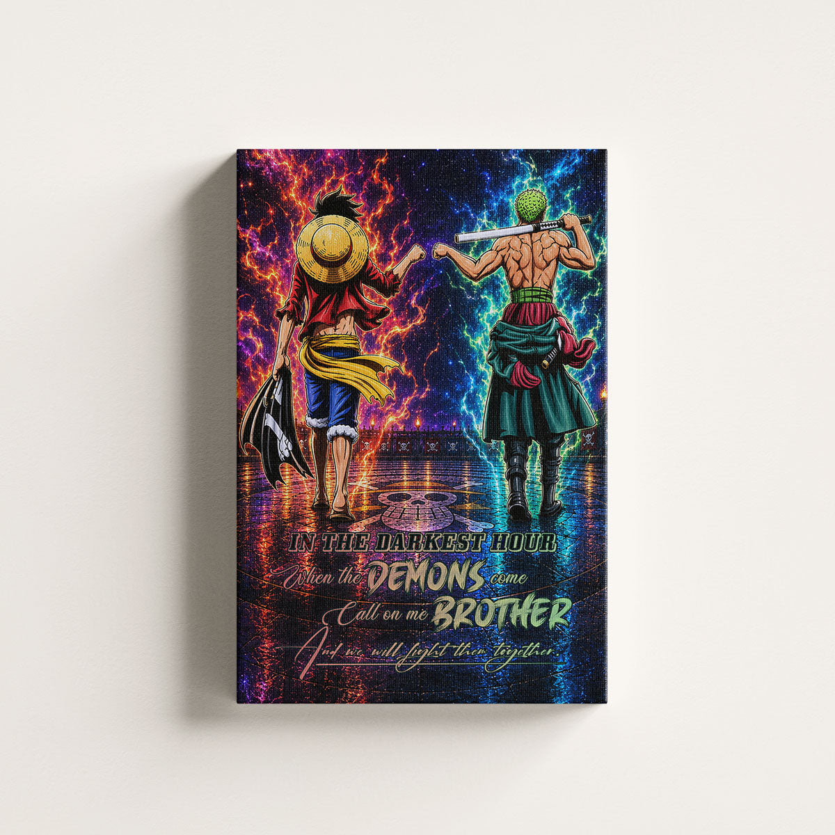 One Piece Luffy Zoro Canvas Wall Art - Call On Me Brother - Brotherhood Quote Poster & Framed Ready to Hang Living Room Man Cave Decor - OP010