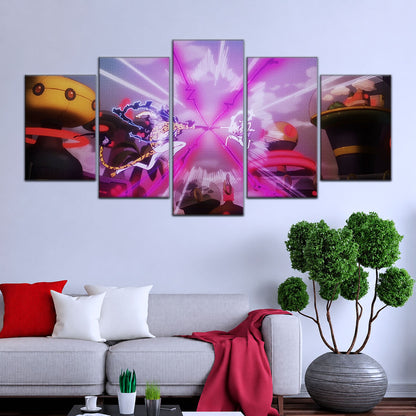 One Piece Canvas Wall Art - Luffy Gear 5 Vs Rob Lucci 5 Piece Split Panel Anime Poster - Framed Ready to Hang Living Room & Man Cave Decor - OP5001