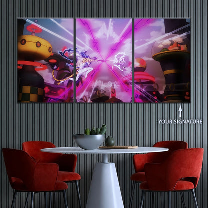 One Piece Canvas Wall Art - Luffy Gear 5 Vs Rob Lucci 5 Piece Split Panel Anime Poster - Framed Ready to Hang Living Room & Man Cave Decor - OP5001