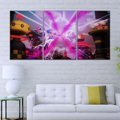 One Piece Canvas Wall Art - Luffy Gear 5 Vs Rob Lucci 5 Piece Split Panel Anime Poster - Framed Ready to Hang Living Room & Man Cave Decor - OP5001