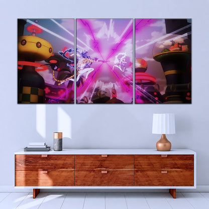 One Piece Canvas Wall Art - Luffy Gear 5 Vs Rob Lucci 5 Piece Split Panel Anime Poster - Framed Ready to Hang Living Room & Man Cave Decor - OP5001