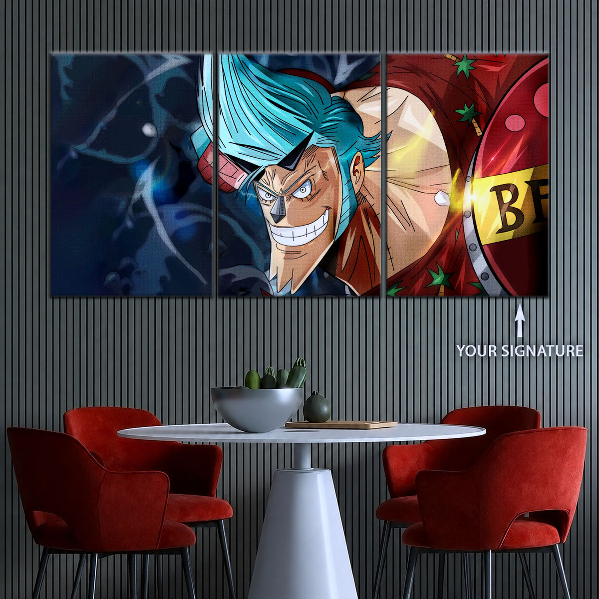 One Piece Canvas Wall Art - Cyborg Franky 5 Piece Split Panel Anime Poster - Framed Ready to Hang Living Room & Man Cave Decor - OP5002