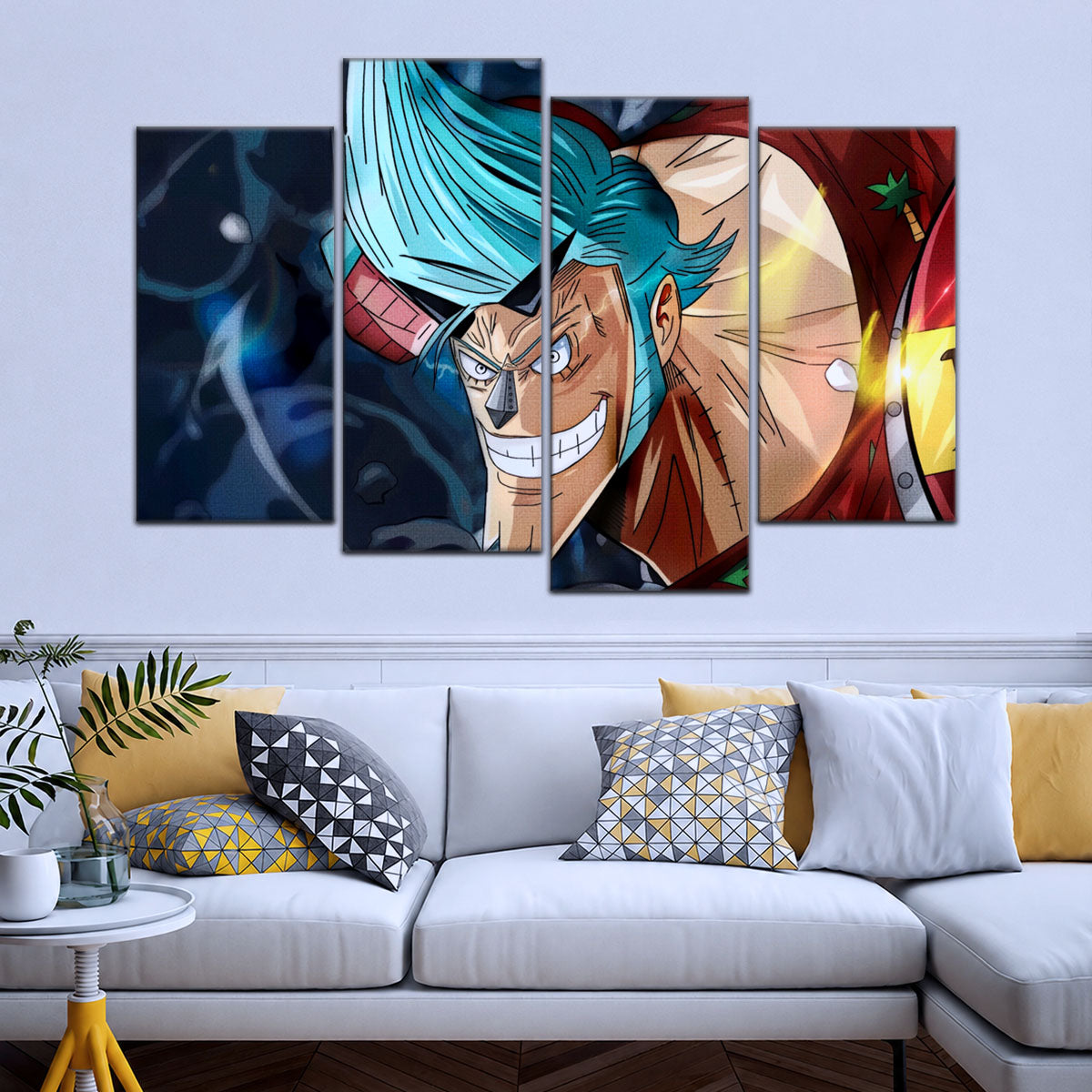 One Piece Canvas Wall Art - Cyborg Franky 5 Piece Split Panel Anime Poster - Framed Ready to Hang Living Room & Man Cave Decor - OP5002