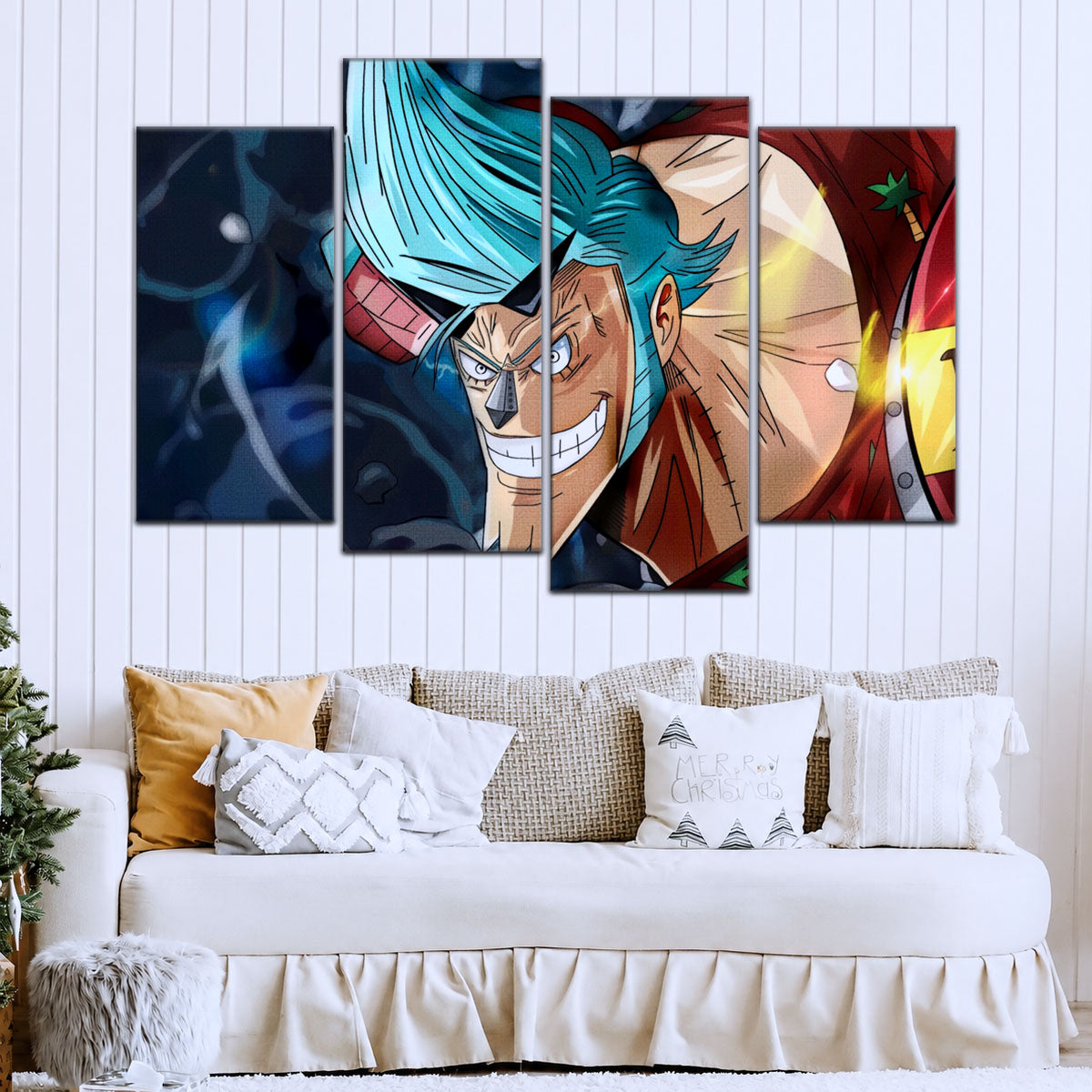 One Piece Canvas Wall Art - Cyborg Franky 5 Piece Split Panel Anime Poster - Framed Ready to Hang Living Room & Man Cave Decor - OP5002