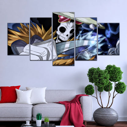 One Piece Canvas Wall Art - Brook "Soul King" 5 Piece Split Panel Anime Poster - Framed Ready to Hang Living Room & Man Cave Decor - OP5004