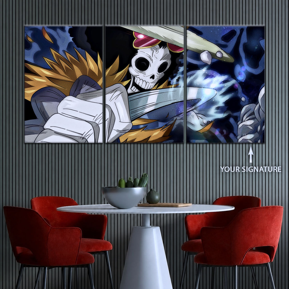 One Piece Canvas Wall Art - Brook "Soul King" 5 Piece Split Panel Anime Poster - Framed Ready to Hang Living Room & Man Cave Decor - OP5004