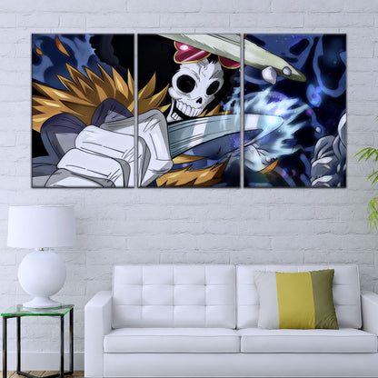 One Piece Canvas Wall Art - Brook "Soul King" 5 Piece Split Panel Anime Poster - Framed Ready to Hang Living Room & Man Cave Decor - OP5004