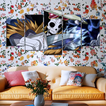 One Piece Canvas Wall Art - Brook "Soul King" 5 Piece Split Panel Anime Poster - Framed Ready to Hang Living Room & Man Cave Decor - OP5004