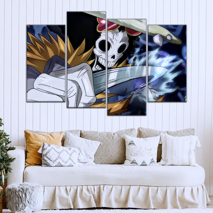 One Piece Canvas Wall Art - Brook "Soul King" 5 Piece Split Panel Anime Poster - Framed Ready to Hang Living Room & Man Cave Decor - OP5004
