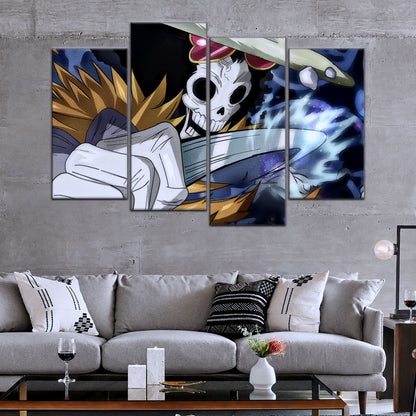 One Piece Canvas Wall Art - Brook "Soul King" 5 Piece Split Panel Anime Poster - Framed Ready to Hang Living Room & Man Cave Decor - OP5004