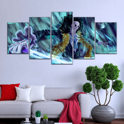 One Piece Canvas Wall Art - Brook "Soul King" 5 Piece Split Panel Anime Poster - Framed Ready to Hang Living Room & Man Cave Decor - OP5005