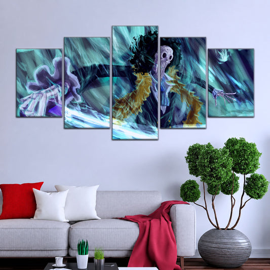 One Piece Canvas Wall Art - Brook "Soul King" 5 Piece Split Panel Anime Poster - Framed Ready to Hang Living Room & Man Cave Decor - OP5005