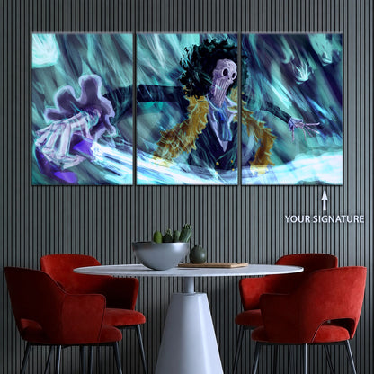 One Piece Canvas Wall Art - Brook "Soul King" 5 Piece Split Panel Anime Poster - Framed Ready to Hang Living Room & Man Cave Decor - OP5005