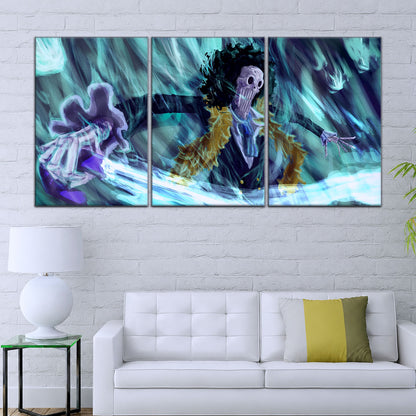 One Piece Canvas Wall Art - Brook "Soul King" 5 Piece Split Panel Anime Poster - Framed Ready to Hang Living Room & Man Cave Decor - OP5005