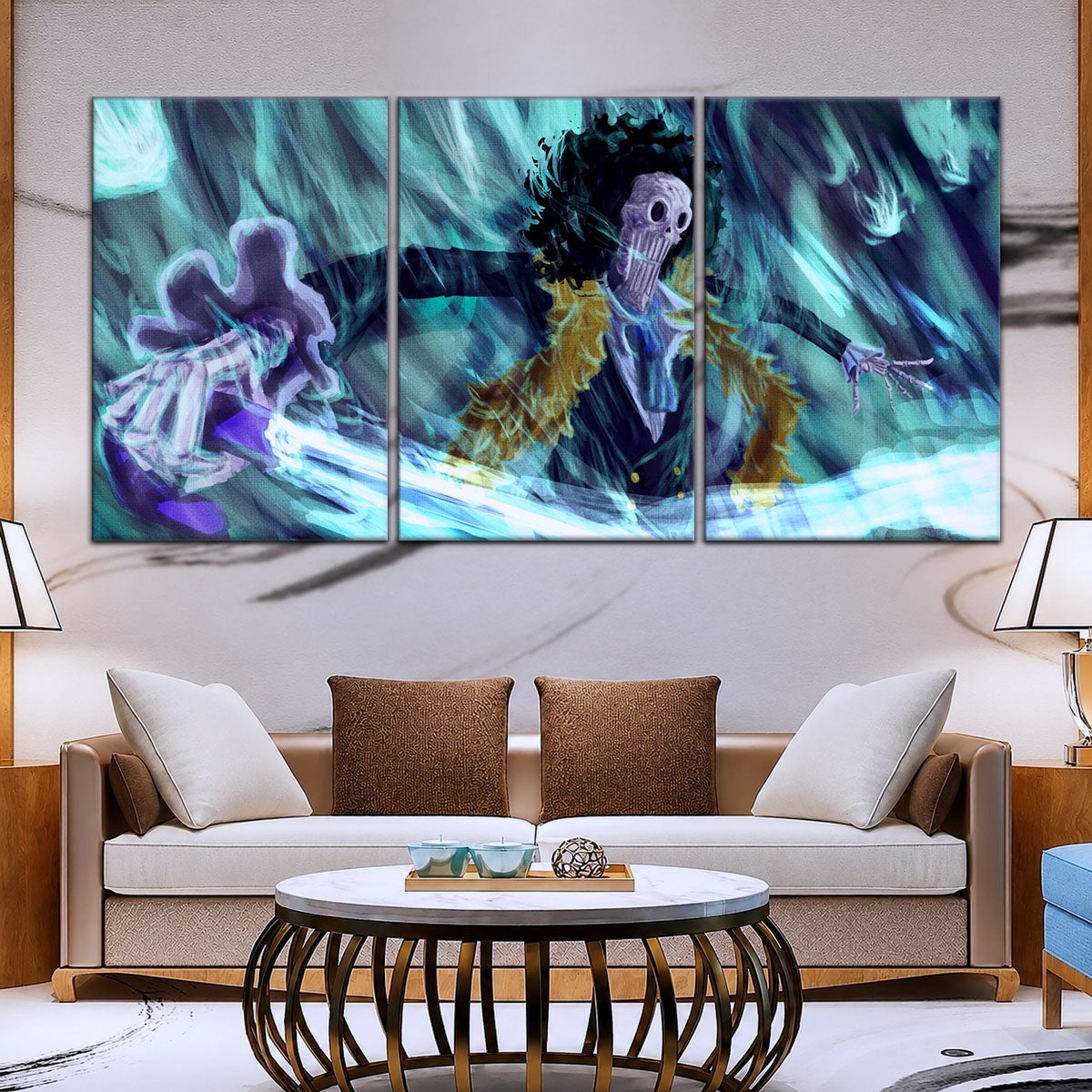 One Piece Canvas Wall Art - Brook "Soul King" 5 Piece Split Panel Anime Poster - Framed Ready to Hang Living Room & Man Cave Decor - OP5005