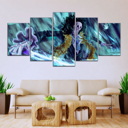 One Piece Canvas Wall Art - Brook "Soul King" 5 Piece Split Panel Anime Poster - Framed Ready to Hang Living Room & Man Cave Decor - OP5005