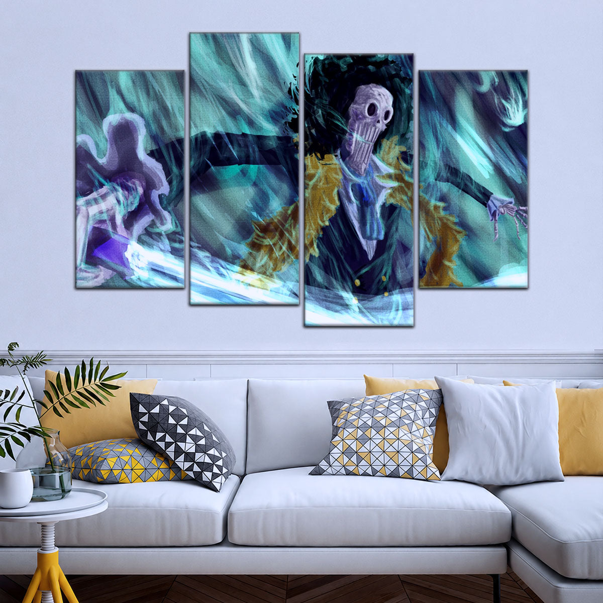 One Piece Canvas Wall Art - Brook "Soul King" 5 Piece Split Panel Anime Poster - Framed Ready to Hang Living Room & Man Cave Decor - OP5005
