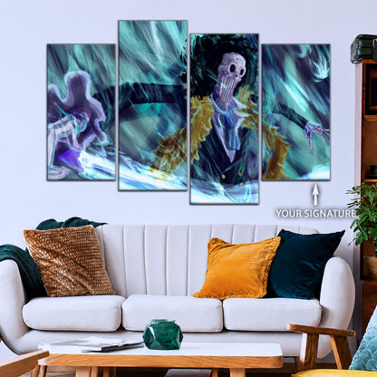 One Piece Canvas Wall Art - Brook "Soul King" 5 Piece Split Panel Anime Poster - Framed Ready to Hang Living Room & Man Cave Decor - OP5005